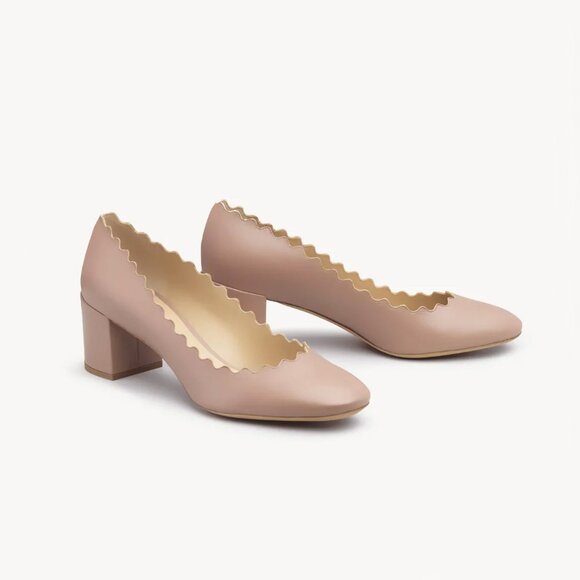 Chloé Lauren Scalloped Nude Leather Pumps, size 40 (size 9.5) - Picture 1 of 12
